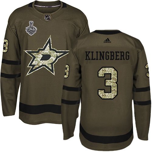 Men Adidas Dallas Stars #3 John Klingberg Green Salute to Service 2020 Stanley Cup Final Stitched NHL Jersey